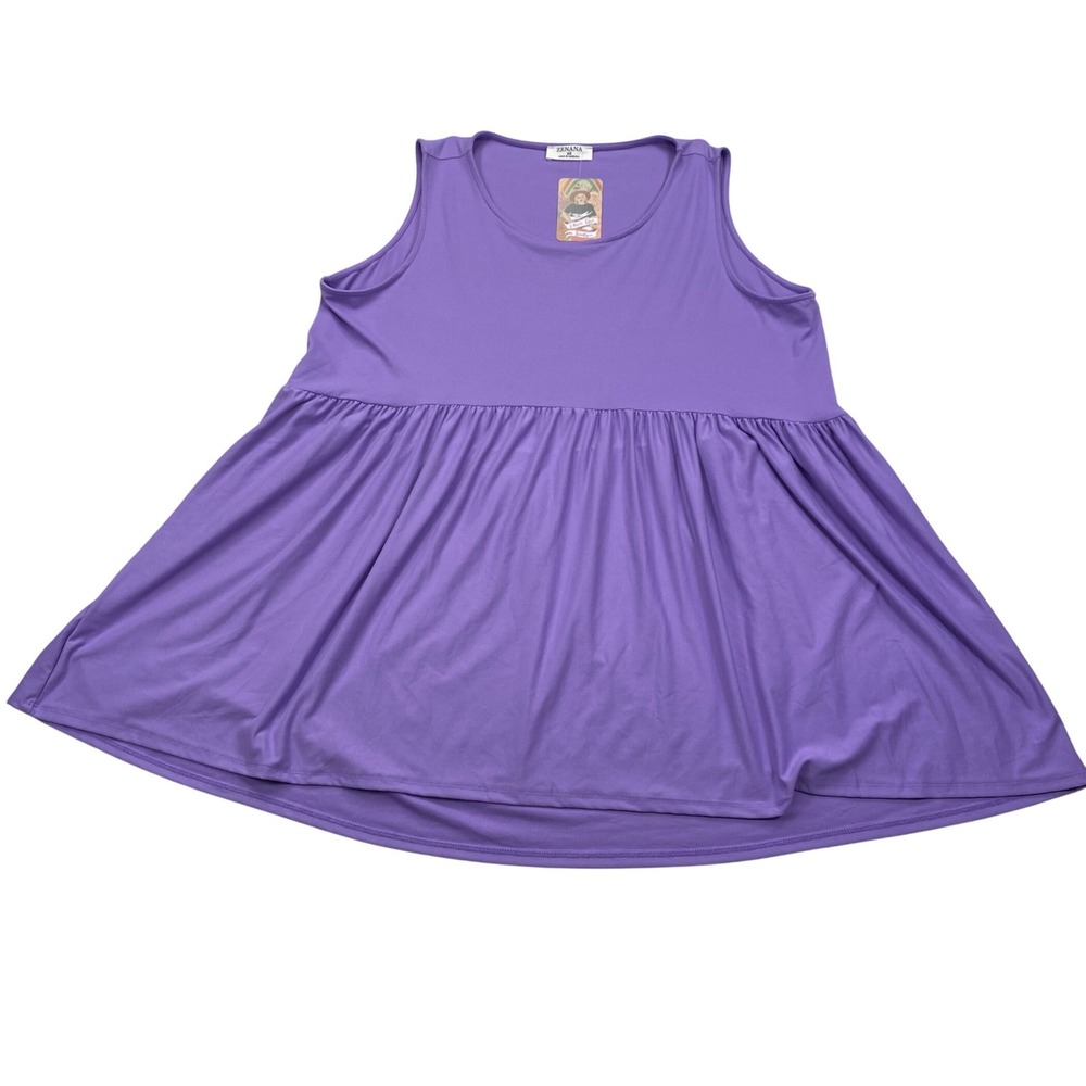 Zenana Curvy Baby Doll Tank Women 2X Lavender Purple Empire Waist High Low Hem